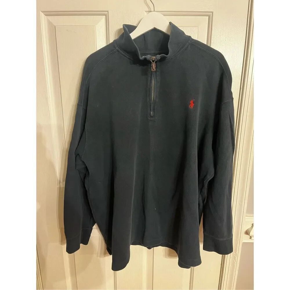 Polo Ralph Lauren Men’s Navy 1/4 Zip Pullover Sweater sz 2XL Big EUC